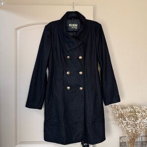 GUESS | Black Wool Blend Pea Coat | Size XL | W/Gold Buttons